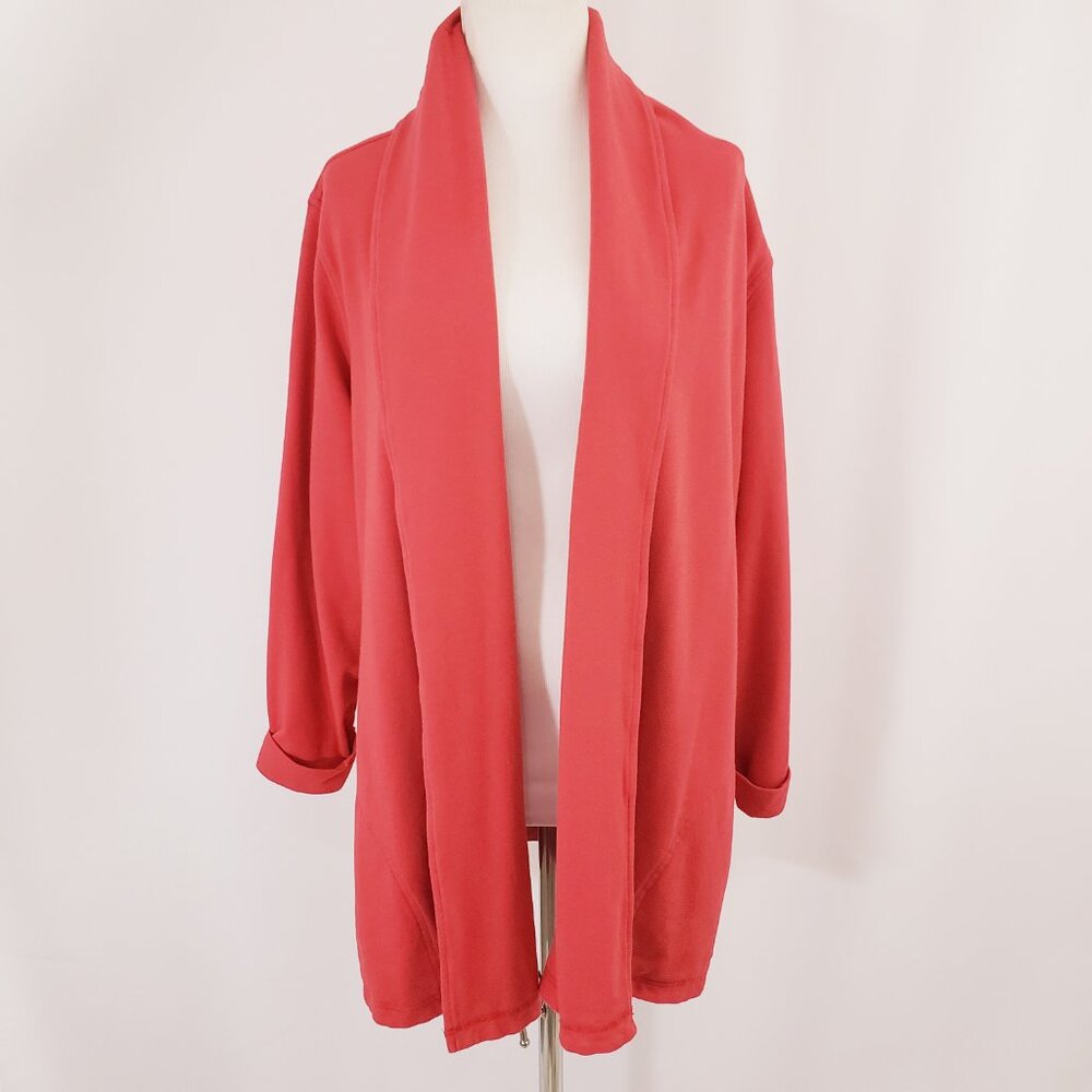 Lands End Open Front Cardigan Size 1X Orange 3/4-Sleeve Soft Cotton Blend